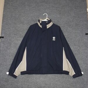 VTG AT&T Windbreaker Jacket Mens L Blue Tan Full Zip Reflective Corporate Logo